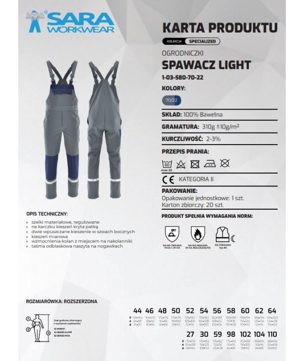 Spodnie ogrodniczki SPAWACZ LIGHT